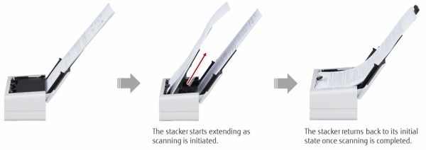 Fujitsu fi-800R scanner stacker sideview